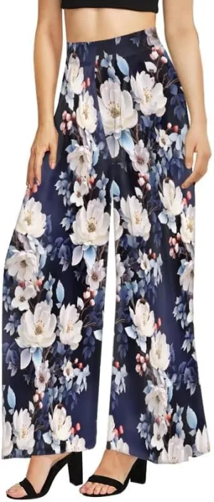 Irisjudy Women Casual High Waisted Palazzo Pants Van Gogh Art, Boho Peacock Comfy Wide Leg Pants Soft Pjs for Women Oversized
