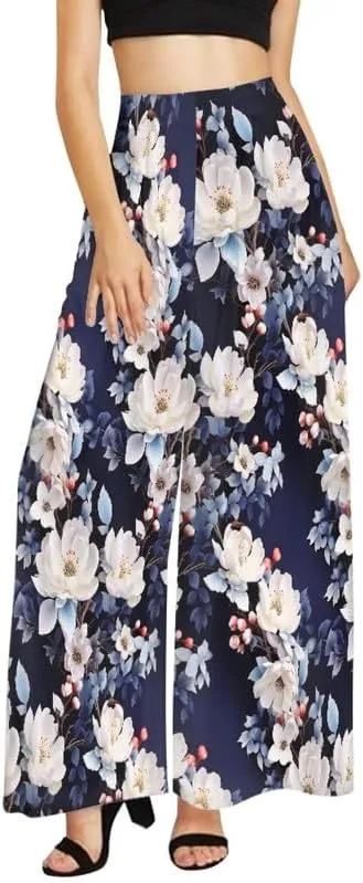 Irisjudy Women Casual High Waisted Palazzo Pants Van Gogh Art, Boho Peacock Comfy Wide Leg Pants Soft Pjs for Women Oversized