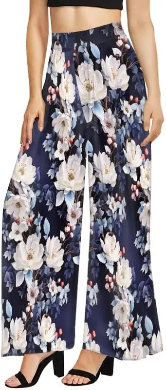 Irisjudy Women Casual High Waisted Palazzo Pants Van Gogh Art, Boho Peacock Comfy Wide Leg Pants Soft Pjs for Women Oversized
