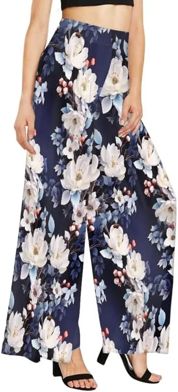 Irisjudy Women Casual High Waisted Palazzo Pants Van Gogh Art, Boho Peacock Comfy Wide Leg Pants Soft Pjs for Women Oversized