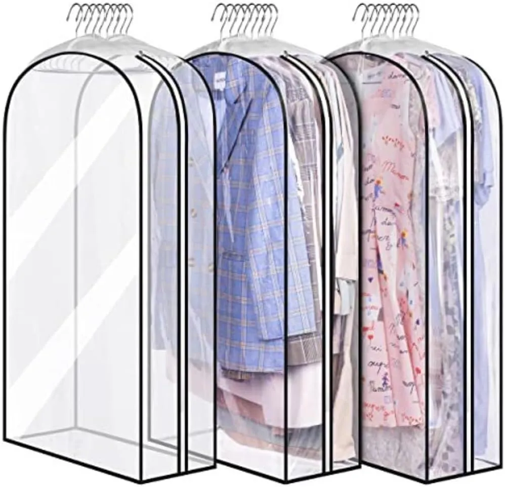IRYZE Garment Bag for Travel, 10"" Gusseted Clear Garment Bags Long Garment Bag For Hanging Clothes, 3 Packs Suit Luggage Bag (Size : 60 * 102 * 25.5cm)