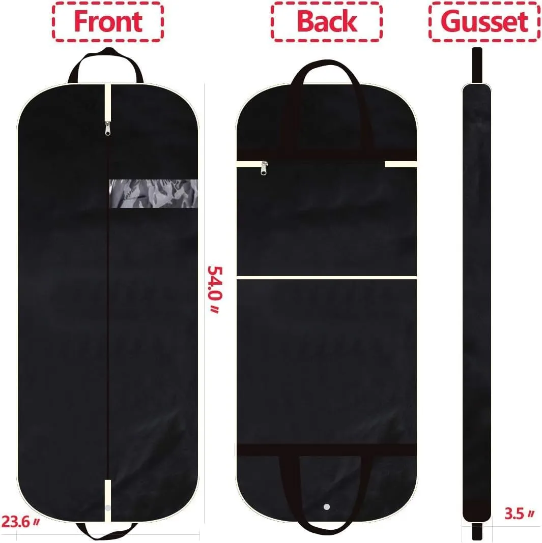 IRYZE Garment Bag for Travel, 2pcs 43"" Garment Bag 4 Gusseted Suit Cover Foldable Hanging Bags for Clothes Suit Luggage Bag, 60*110cm, Black