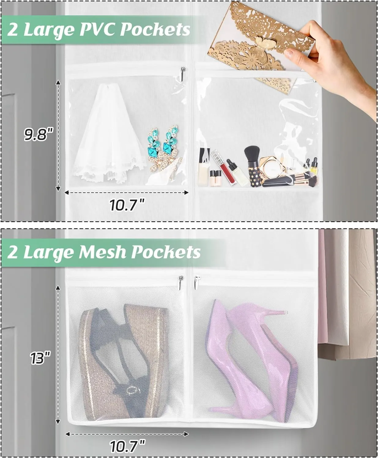 IRYZE Garment Bag for Travel, 2pcs 70"" Wedding Dress Garment Bag With Tote Bag 8'' Gusseted Dress Bags 4 Pockets Suit Luggage Bag, 58.4*20.3*177.8cm, White