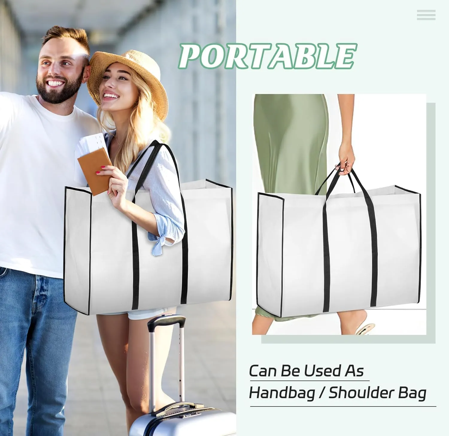 IRYZE Garment Bag for Travel, 2pcs 70"" Wedding Dress Garment Bag With Tote Bag 8'' Gusseted Dress Bags 4 Pockets Suit Luggage Bag, 58.4*20.3*177.8cm, White