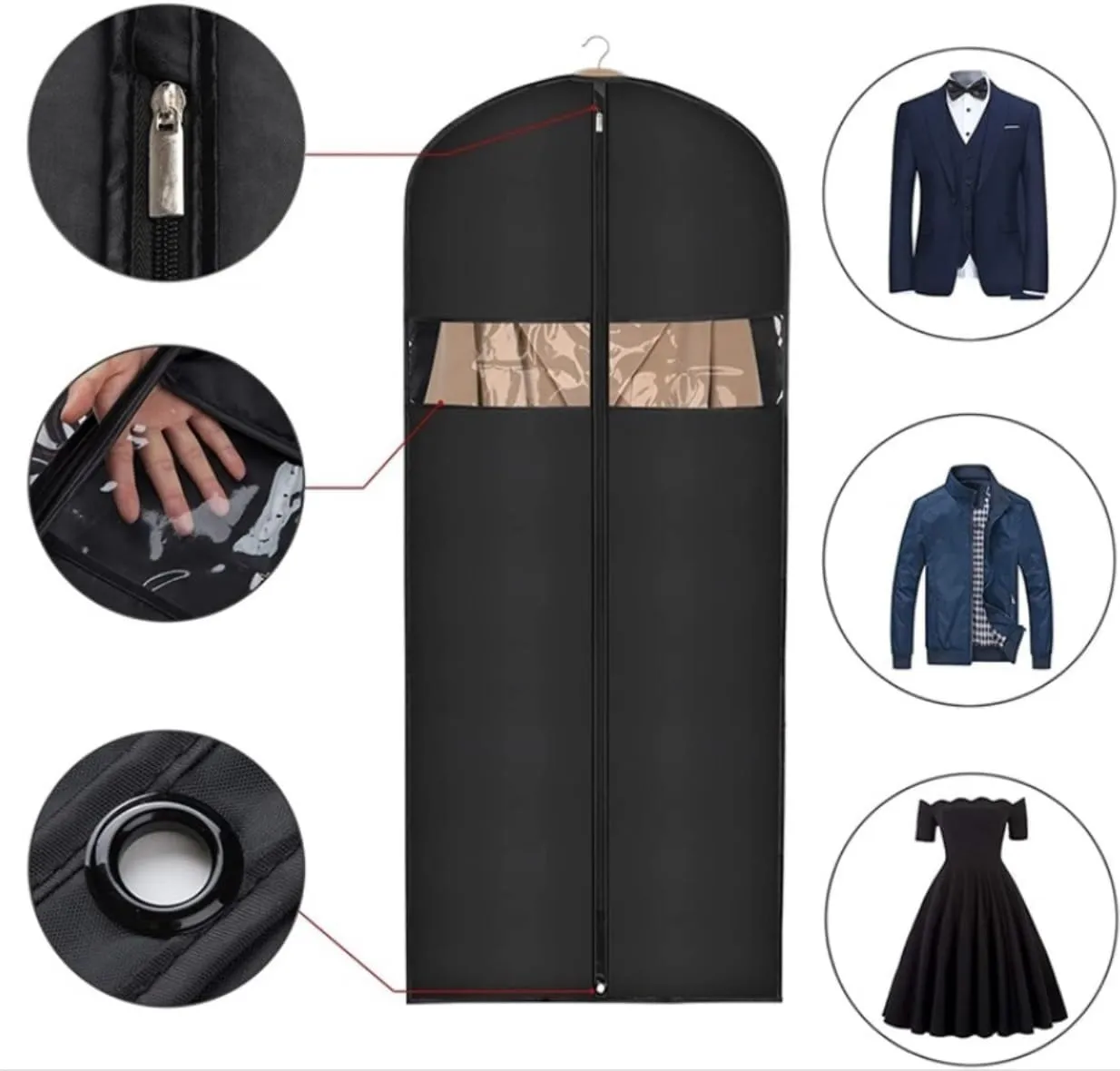 IRYZE Garment Bag for Travel, 3pcs Garment Bags For Hanging Clothes 60"" Dress Bags For Closet With Zipper Suit Luggage Bag, Black