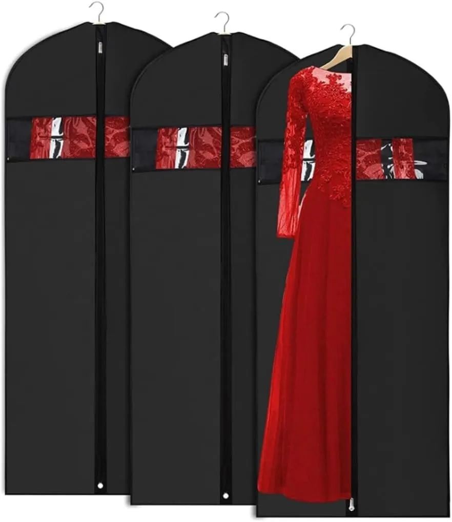 IRYZE Garment Bag for Travel, 3pcs Garment Bags For Hanging Clothes 60"" Dress Bags For Closet With Zipper Suit Luggage Bag, Black