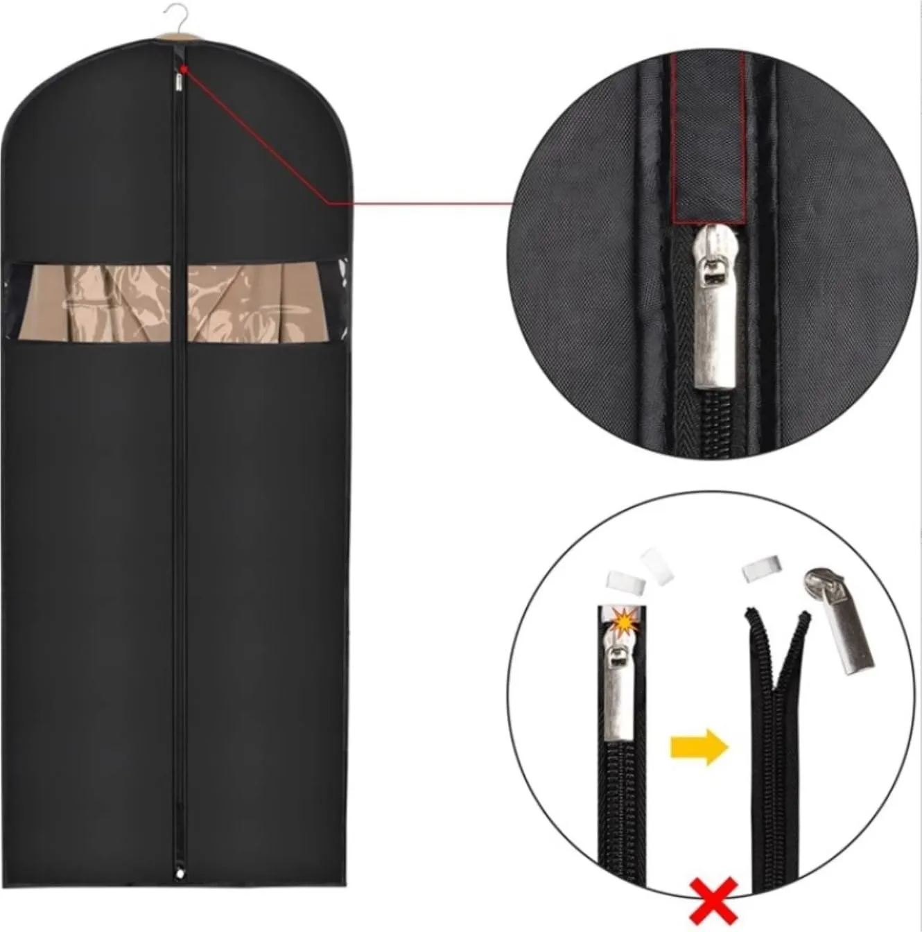 IRYZE Garment Bag for Travel, 3pcs Garment Bags For Hanging Clothes 60"" Dress Bags For Closet With Zipper Suit Luggage Bag, Black