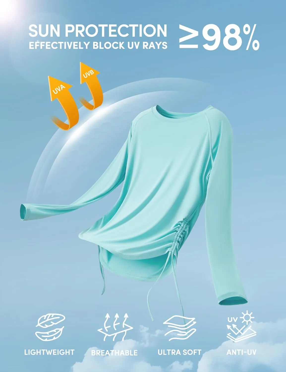 IUGA Rash Guard for Women UPF 50  Long Sleeve Sun Shirts Swim Shirts for Women Lightweight UV Protection Shirts Hiking Tops