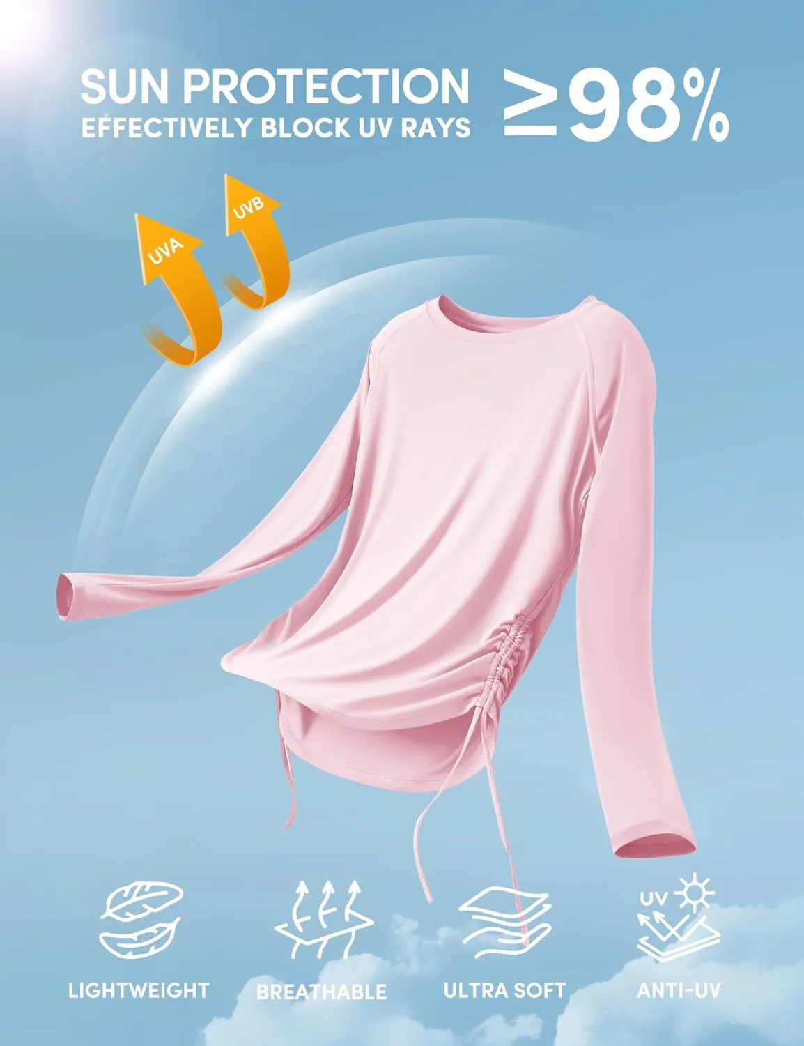 IUGA Rash Guard for Women UPF 50  Long Sleeve Sun Shirts Swim Shirts for Women Lightweight UV Protection Shirts Hiking Tops
