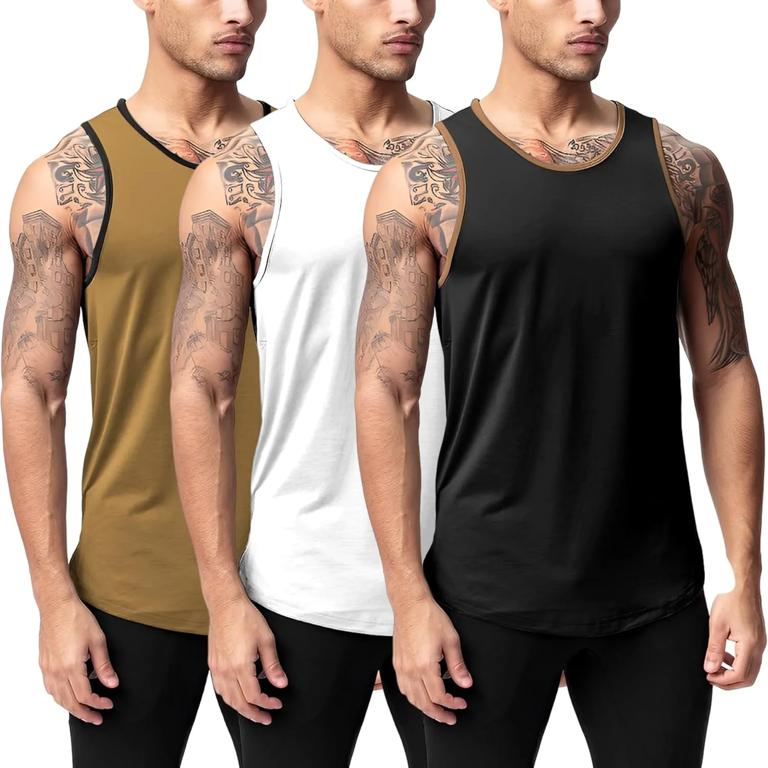 JIHUILAI 3 Pack Men's Athletic Quick Dry Workout Sport Muscle Tees Soft Bodybuilding Gym Jogging Tank Tops Sleeveless Shirts