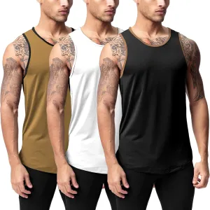 JIHUILAI 3 Pack Men's Athletic Quick Dry Workout Sport Muscle Tees Soft Bodybuilding Gym Jogging Tank Tops Sleeveless Shirts