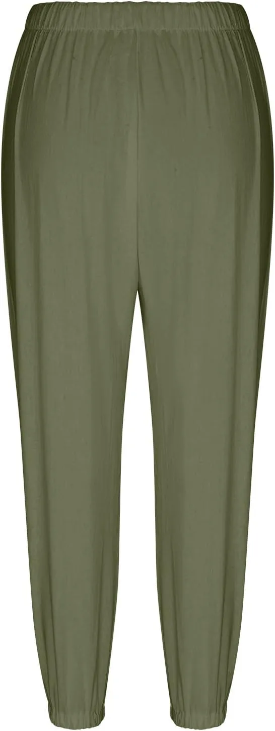 jsaierl Women Cotton Linen Pants High Waisted Drawstring Button Down Wide Leg Pants Casual Summer Trousers with Front Pockets
