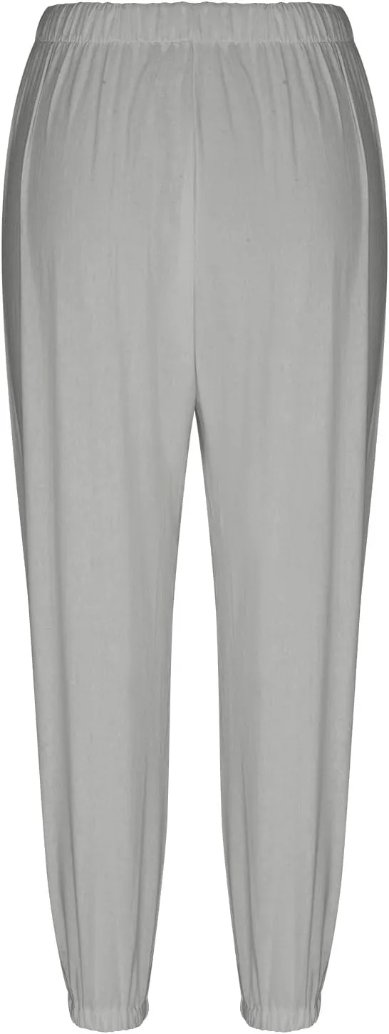 jsaierl Women Cotton Linen Pants High Waisted Drawstring Button Down Wide Leg Pants Casual Summer Trousers with Front Pockets