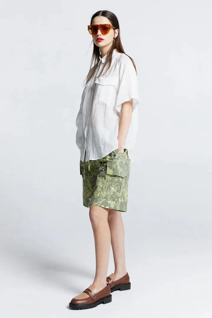 Karen Walker Acadia Lounge Shorts - Wild Flowers Seersucker Green”