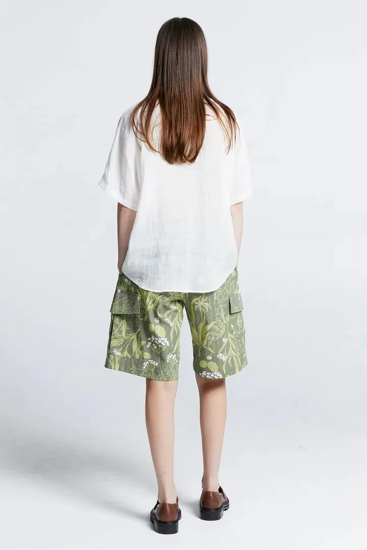Karen Walker Acadia Lounge Shorts - Wild Flowers Seersucker Green”