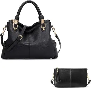 Kattee Elegant Leather Crossbody & Handbag Set  Stylish, Versatile, and RFID-Blocking Protection for Women(Black)