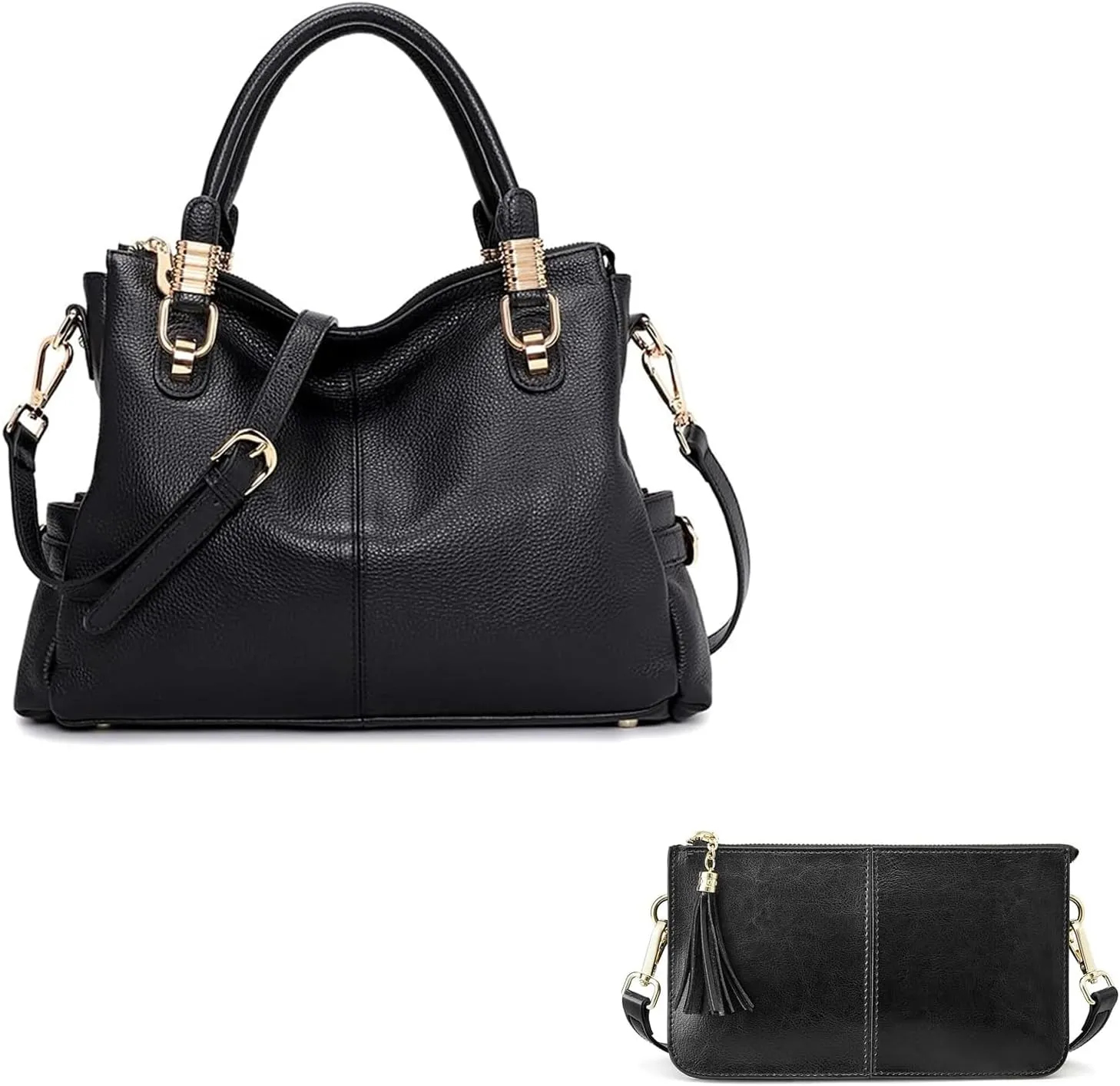 Kattee Elegant Leather Crossbody & Handbag Set  Stylish, Versatile, and RFID-Blocking Protection for Women(Black)