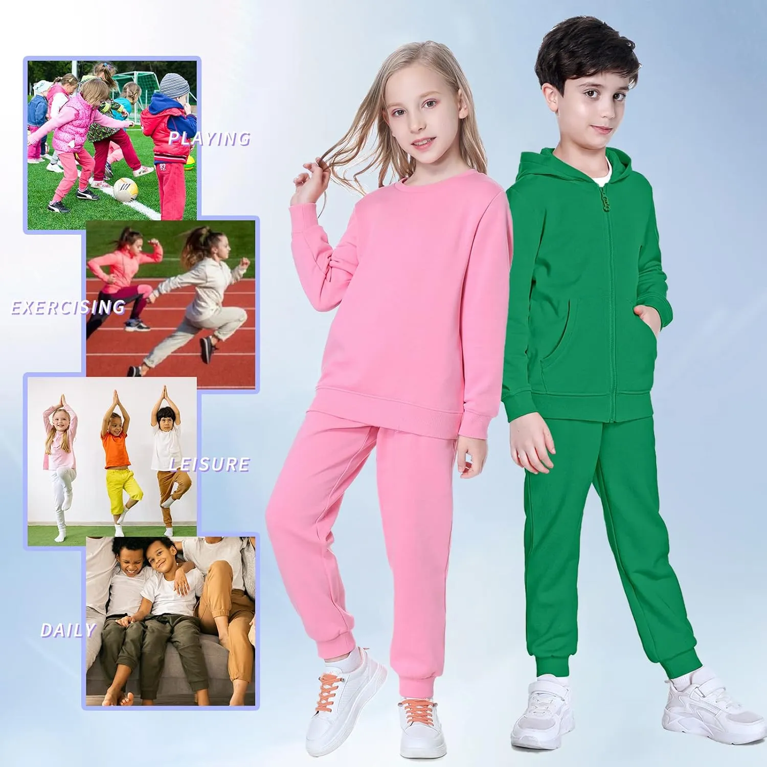 Kid Nation Kids Unisex Soft Brushed Fleece Casual Pull On Jogger Sweatpants with Pockets for Boys or Girls