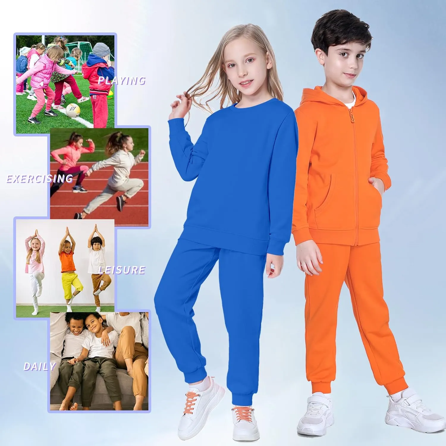 Kid Nation Kids Unisex Soft Brushed Fleece Casual Pull On Jogger Sweatpants with Pockets for Boys or Girls