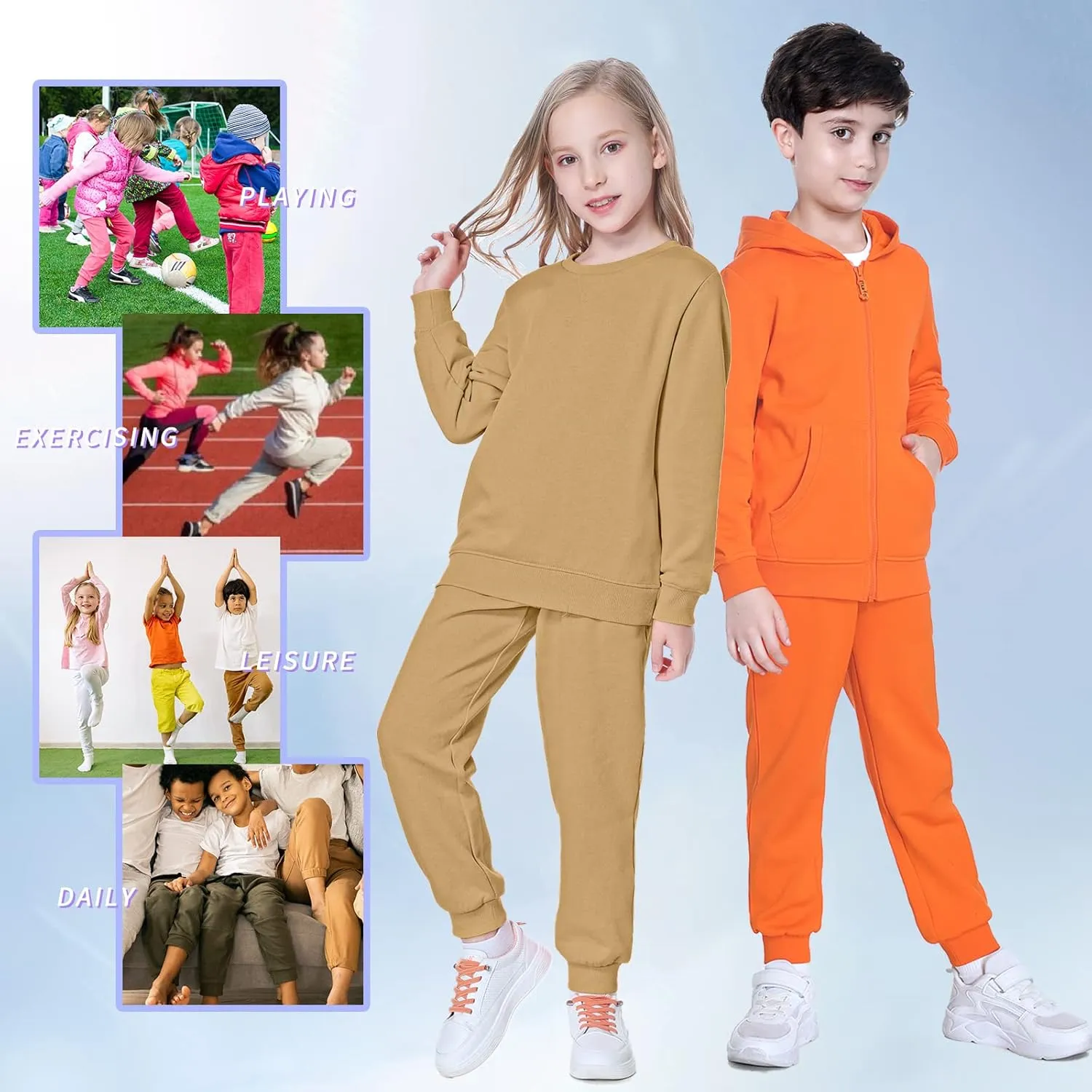 Kid Nation Kids Unisex Soft Brushed Fleece Casual Pull On Jogger Sweatpants with Pockets for Boys or Girls
