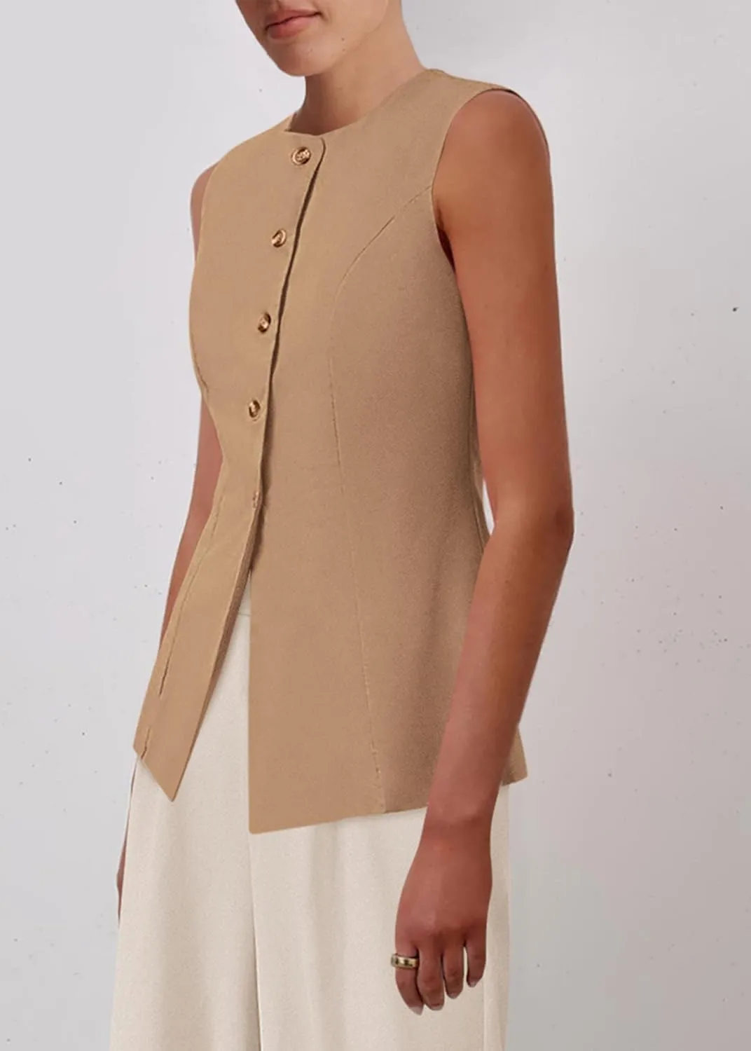 KIRUNDO Fashion Blazer Vest for Women 2025 Dressy Business Casual Summer Button Down Sleeveless Work Suit Waistcoat Tops