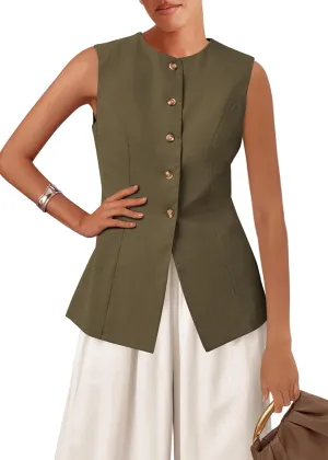 KIRUNDO Fashion Blazer Vest for Women 2025 Dressy Business Casual Summer Button Down Sleeveless Work Suit Waistcoat Tops