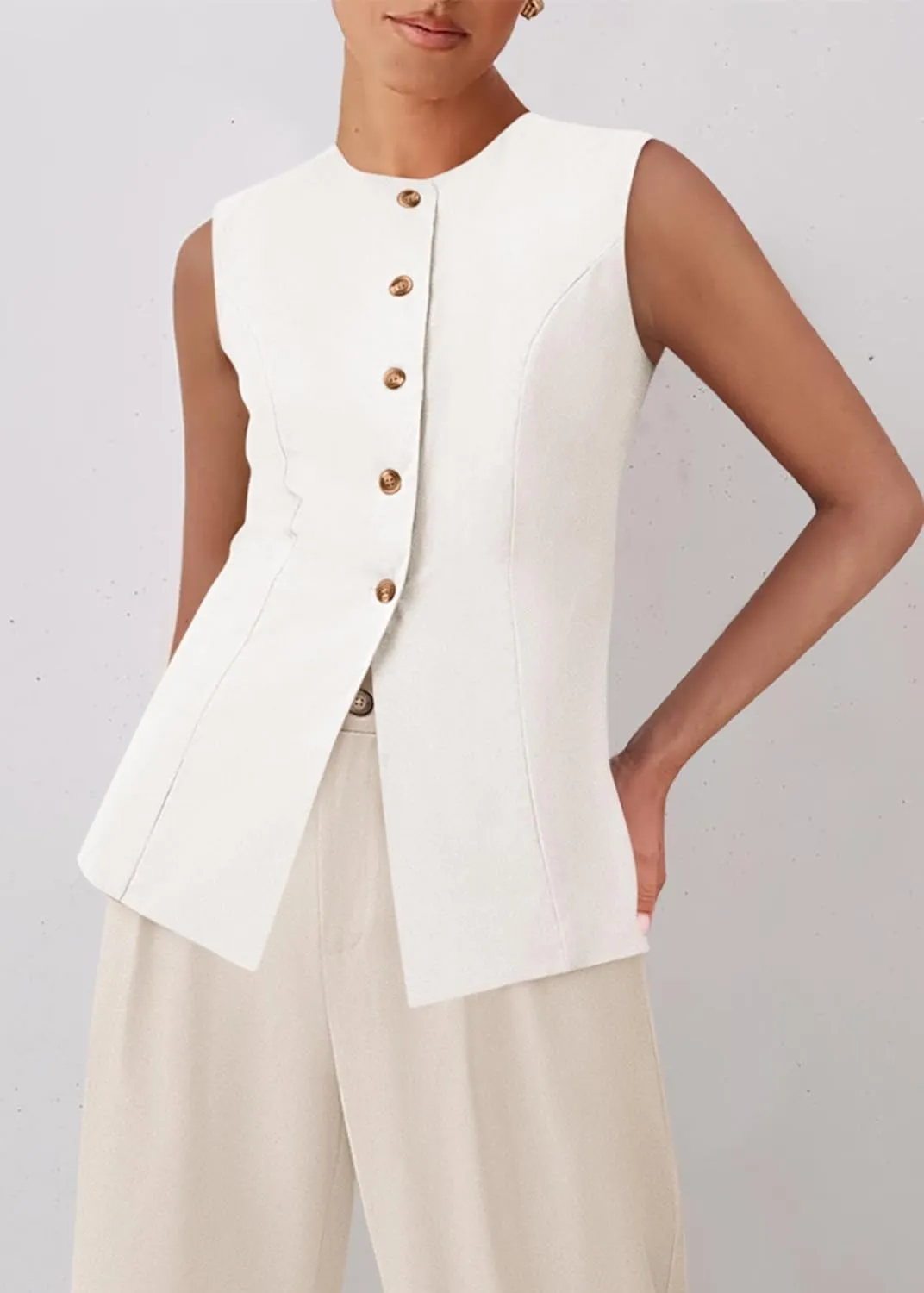 KIRUNDO Fashion Blazer Vest for Women 2025 Dressy Business Casual Summer Button Down Sleeveless Work Suit Waistcoat Tops