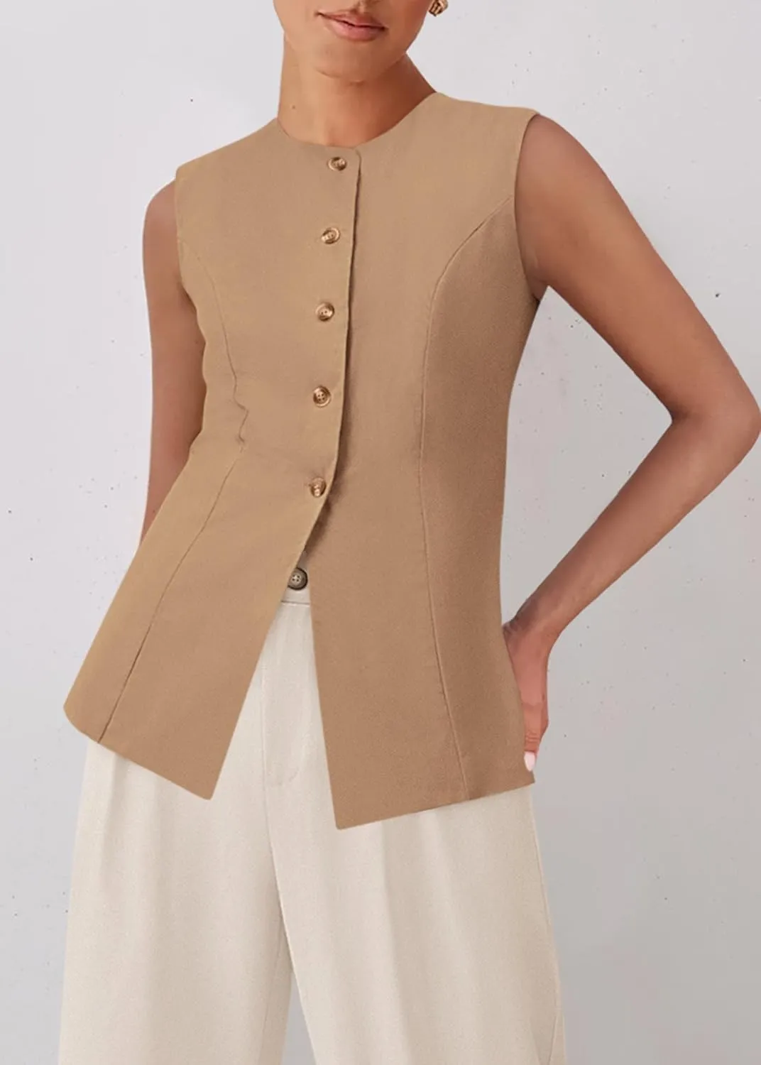 KIRUNDO Fashion Blazer Vest for Women 2025 Dressy Business Casual Summer Button Down Sleeveless Work Suit Waistcoat Tops