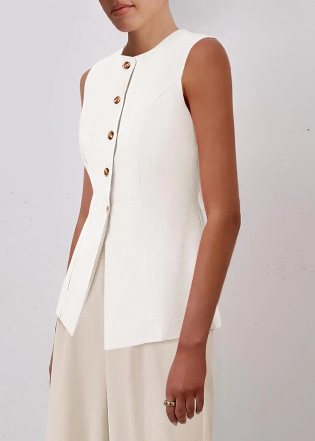 KIRUNDO Fashion Blazer Vest for Women 2025 Dressy Business Casual Summer Button Down Sleeveless Work Suit Waistcoat Tops