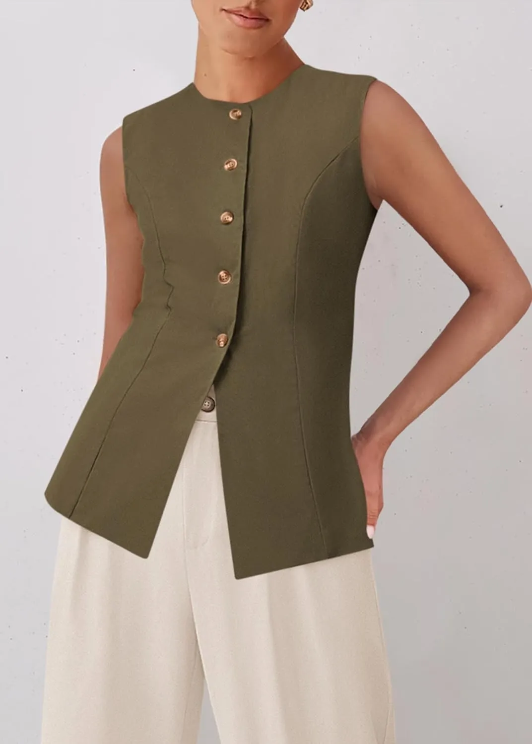 KIRUNDO Fashion Blazer Vest for Women 2025 Dressy Business Casual Summer Button Down Sleeveless Work Suit Waistcoat Tops