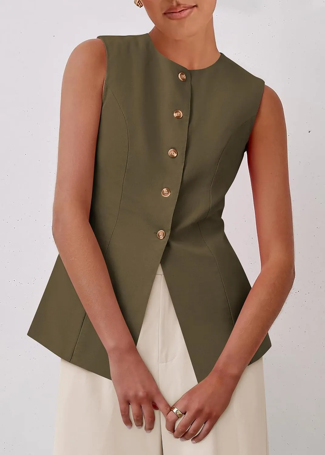 KIRUNDO Fashion Blazer Vest for Women 2025 Dressy Business Casual Summer Button Down Sleeveless Work Suit Waistcoat Tops