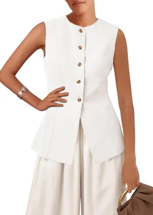 KIRUNDO Fashion Blazer Vest for Women 2025 Dressy Business Casual Summer Button Down Sleeveless Work Suit Waistcoat Tops