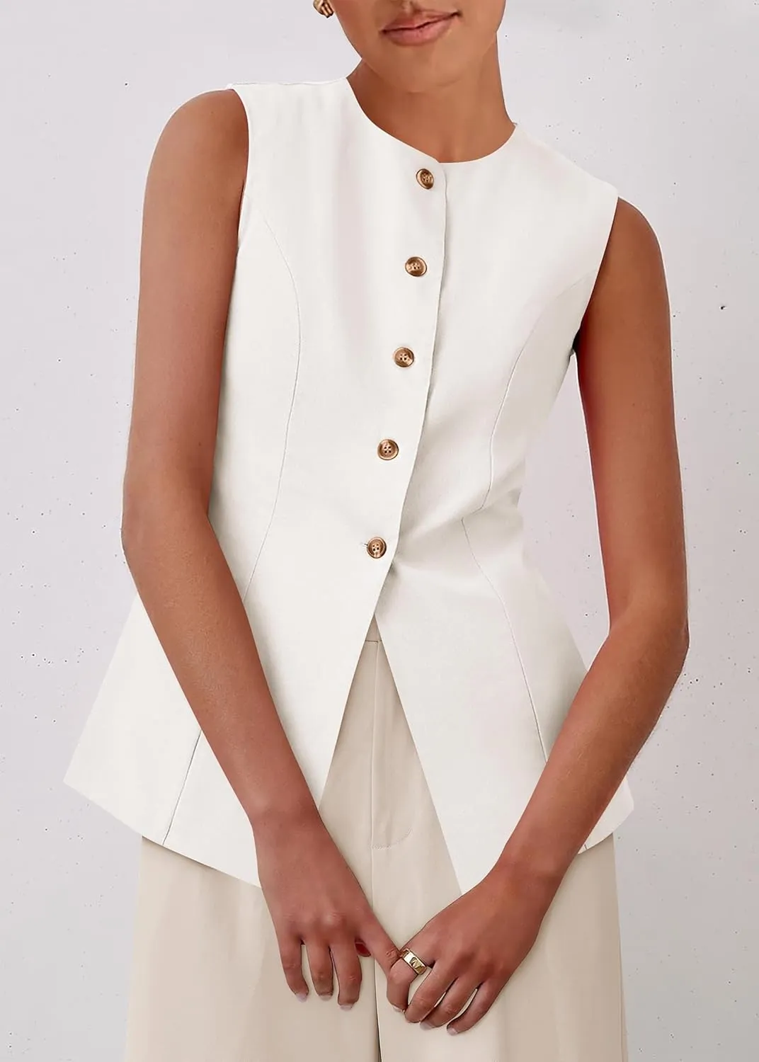 KIRUNDO Fashion Blazer Vest for Women 2025 Dressy Business Casual Summer Button Down Sleeveless Work Suit Waistcoat Tops