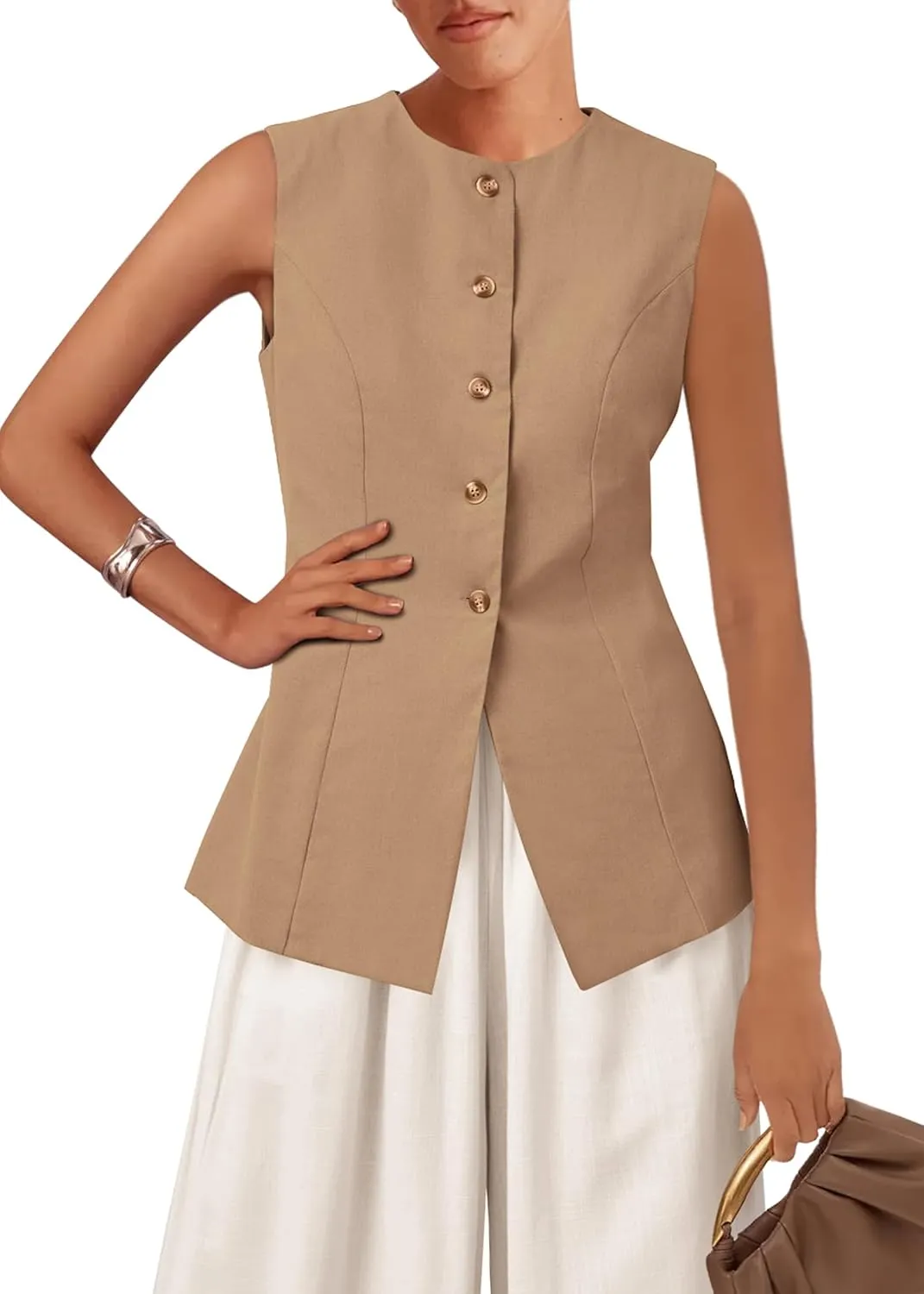 KIRUNDO Fashion Blazer Vest for Women 2025 Dressy Business Casual Summer Button Down Sleeveless Work Suit Waistcoat Tops