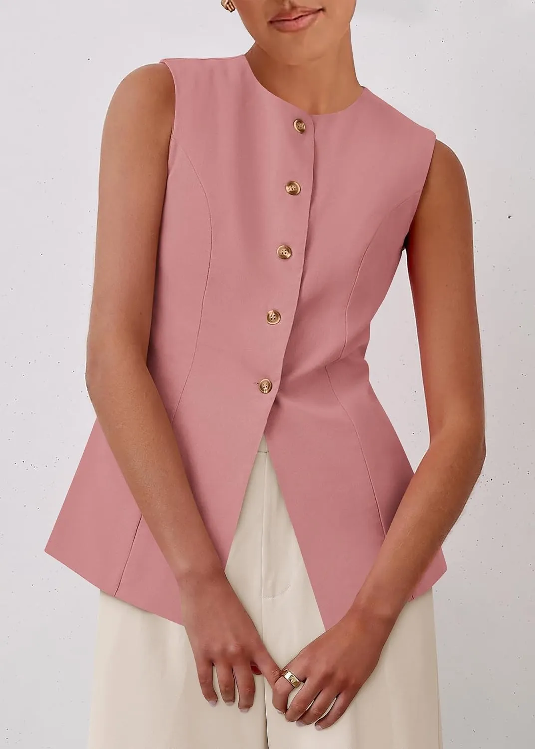 KIRUNDO Fashion Blazer Vest for Women 2025 Dressy Business Casual Summer Button Down Sleeveless Work Suit Waistcoat Tops