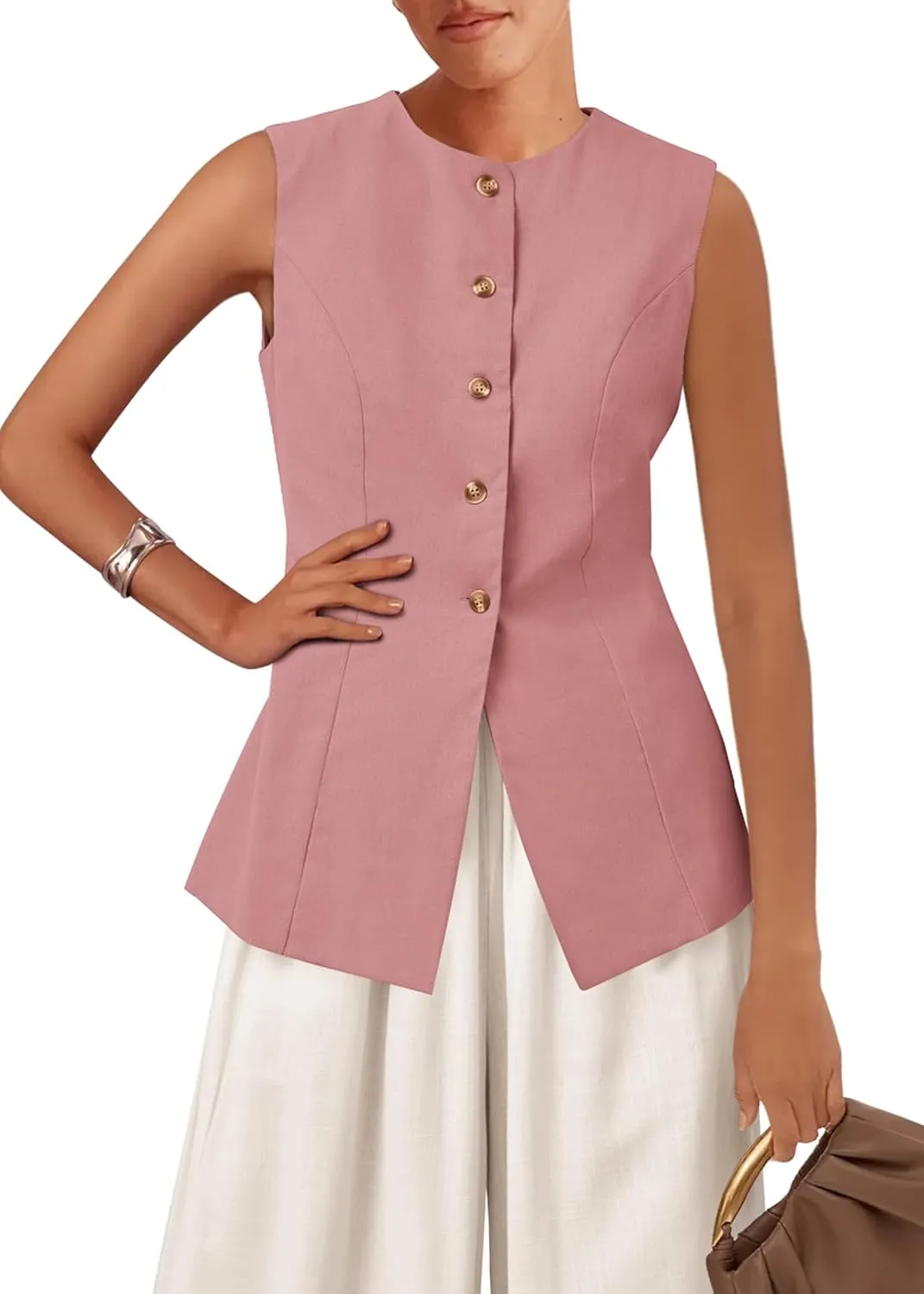 KIRUNDO Fashion Blazer Vest for Women 2025 Dressy Business Casual Summer Button Down Sleeveless Work Suit Waistcoat Tops