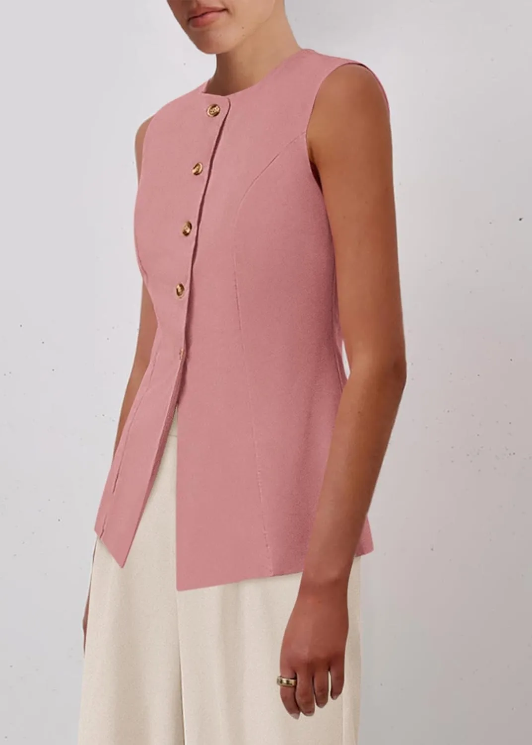 KIRUNDO Fashion Blazer Vest for Women 2025 Dressy Business Casual Summer Button Down Sleeveless Work Suit Waistcoat Tops