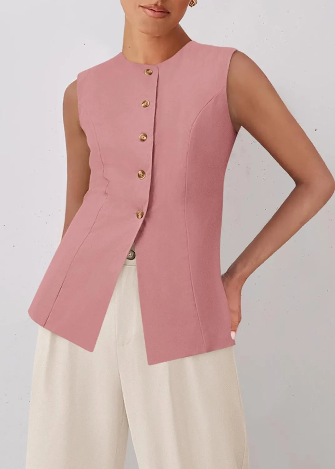 KIRUNDO Fashion Blazer Vest for Women 2025 Dressy Business Casual Summer Button Down Sleeveless Work Suit Waistcoat Tops