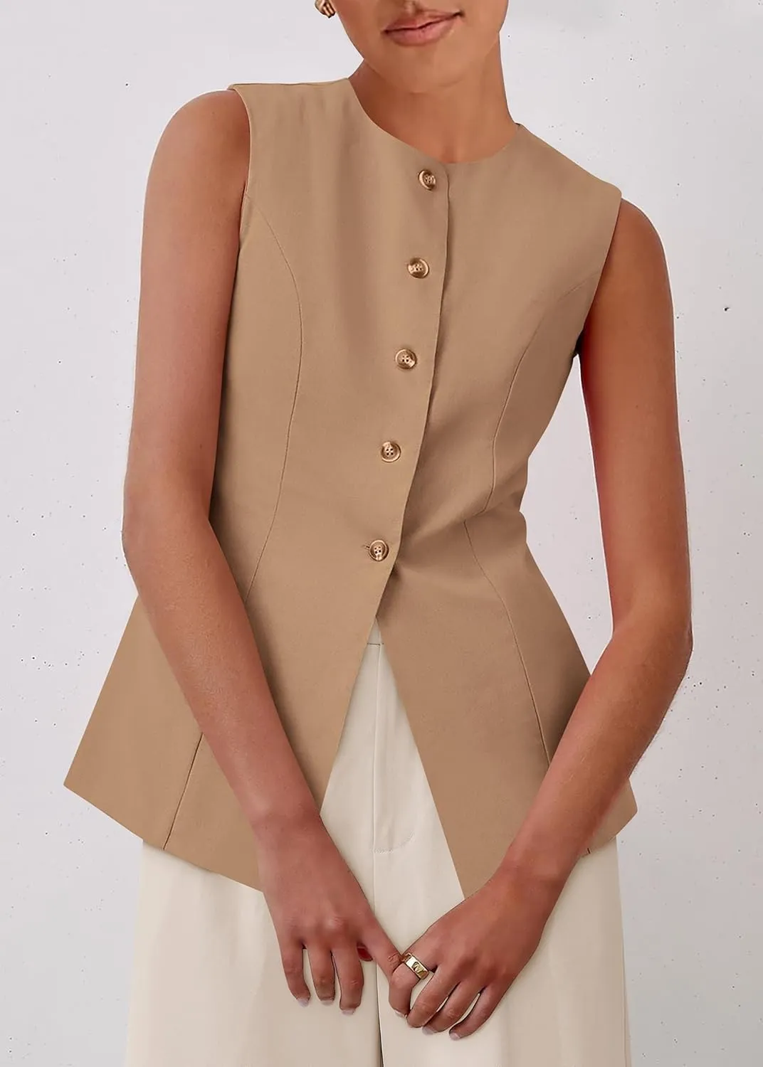 KIRUNDO Fashion Blazer Vest for Women 2025 Dressy Business Casual Summer Button Down Sleeveless Work Suit Waistcoat Tops