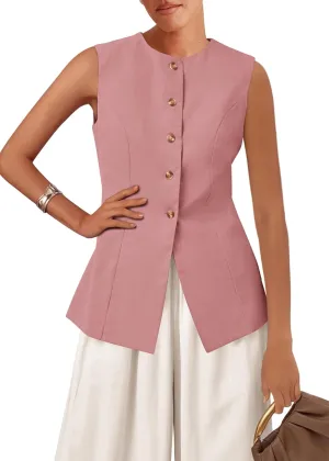 KIRUNDO Fashion Blazer Vest for Women 2025 Dressy Business Casual Summer Button Down Sleeveless Work Suit Waistcoat Tops