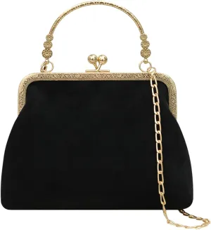 Kiss Lock Top Handle Handbag 2025 Trendy Evening Clutch Bag Women Retro Suede Purse Chain Crossbody Bag