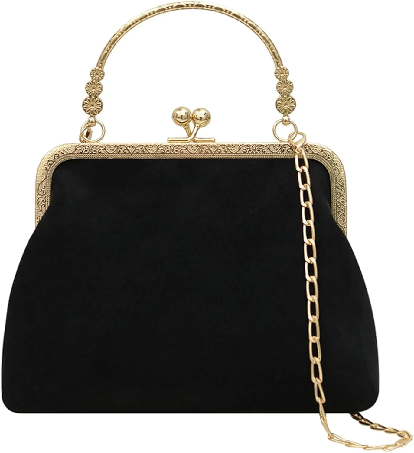 Kiss Lock Top Handle Handbag 2025 Trendy Evening Clutch Bag Women Retro Suede Purse Chain Crossbody Bag