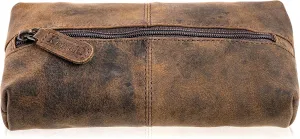 KomalC Genuine Buffalo Leather Zip-Lock Cosmetic & Pencil Pouch  Versatile Makeup and Stationery Case
