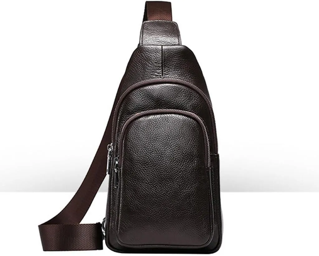 Layer Lychee Pattern Chest Bag Men's Genuine Leather Chest Bag Fashion Versatile Chest Bag(D)