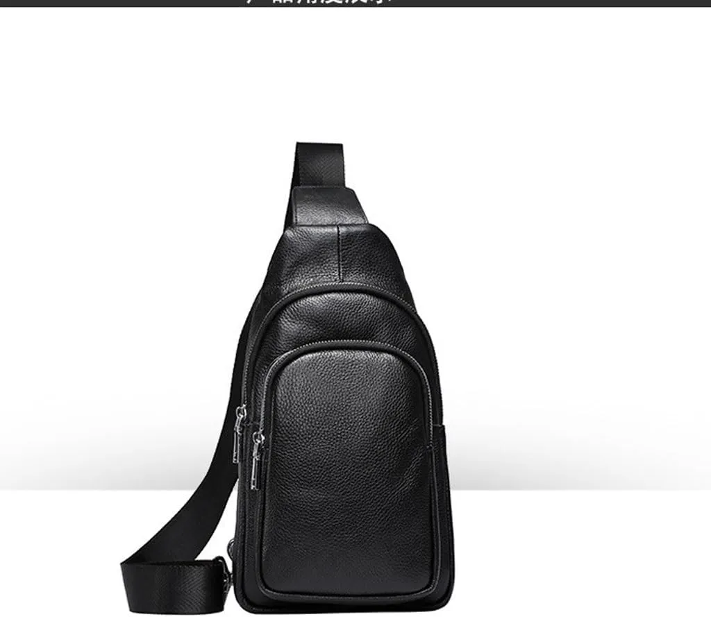 Layer Lychee Pattern Chest Bag Men's Genuine Leather Chest Bag Fashion Versatile Chest Bag(D)