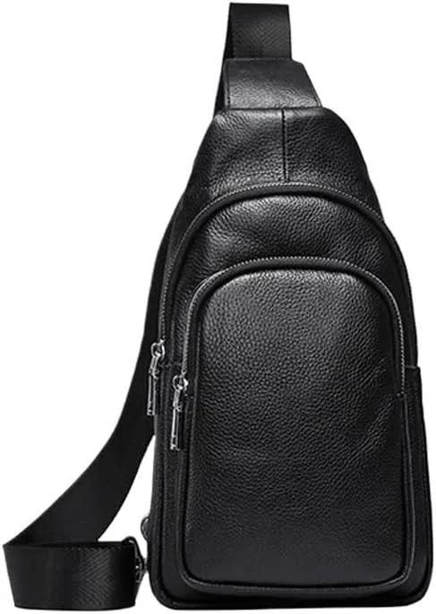 Layer Lychee Pattern Chest Bag Men's Genuine Leather Chest Bag Fashion Versatile Chest Bag(D)