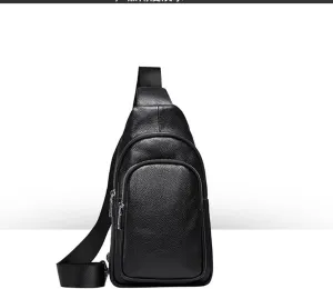 Layer Lychee Pattern Chest Bag Men's Genuine Leather Chest Bag Fashion Versatile Chest Bag(D)