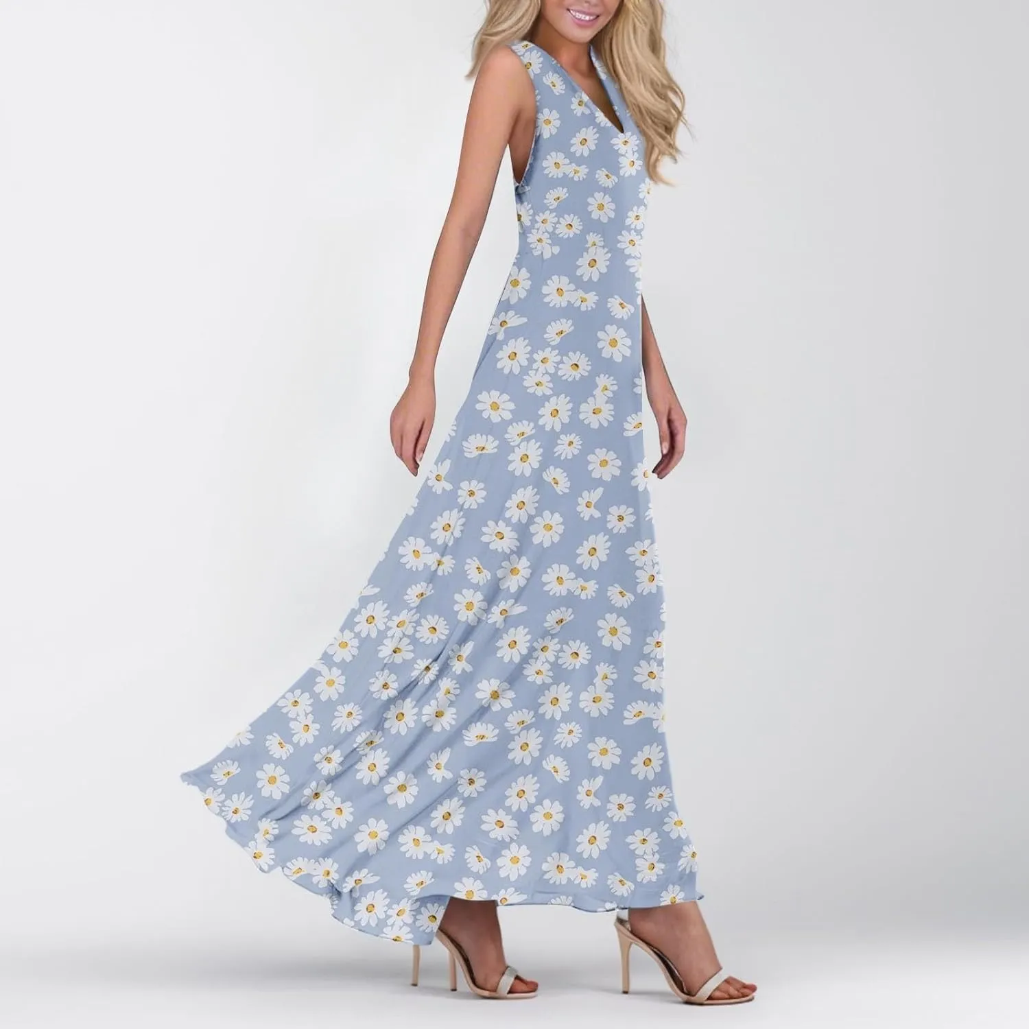 lcyhony Maxi Dresses for Women 2025 Casual Summer Sleeveless V Neck Floral Dress Y2k Loose fit Flowy Beach Vacation Sundress