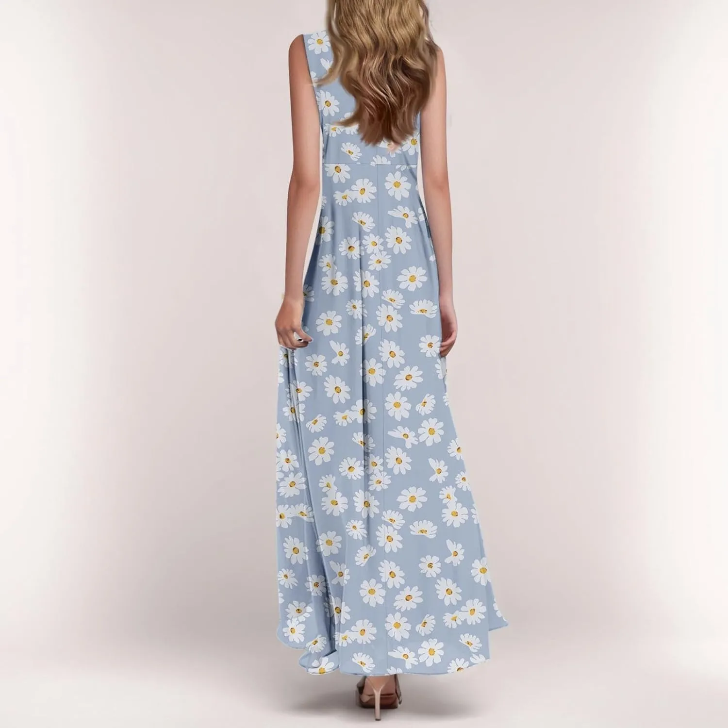 lcyhony Maxi Dresses for Women 2025 Casual Summer Sleeveless V Neck Floral Dress Y2k Loose fit Flowy Beach Vacation Sundress