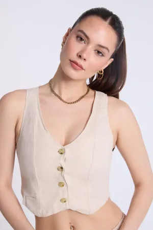 Linen-Blend Tailored Vest